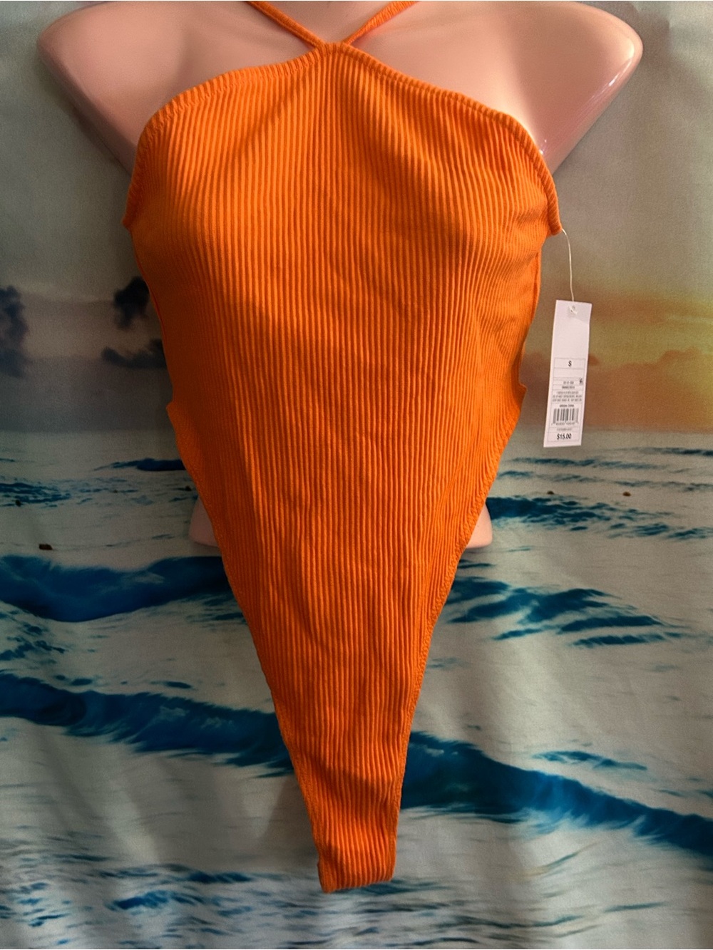 Wild Fable Women’s Ribbed Orange One Piece Swimsuit Bathing Suit NWT SM